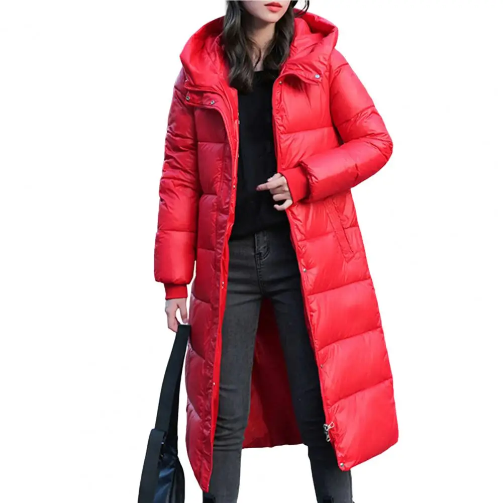 2022 Women Winter Coat  Long Sleeves Solid Color Hooded Keep Warm Pockets Stuffed Thicken Lady Down Coat for Outdoor