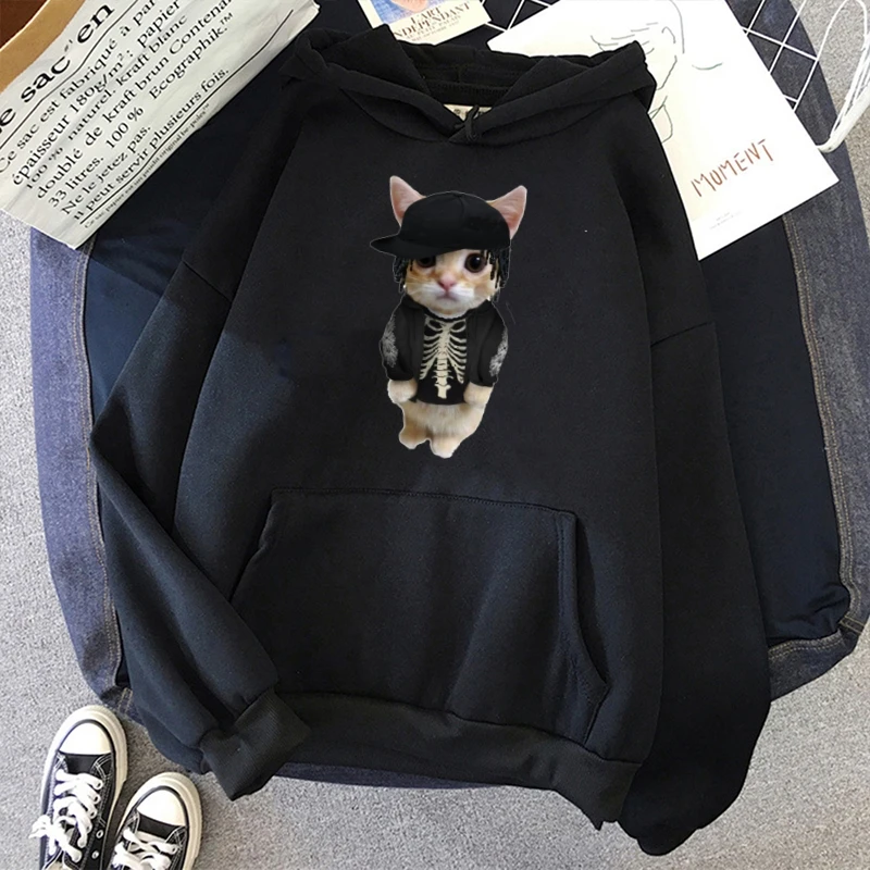 Hoodie EI Gato Meme Sad Crying Cat Kitty 3D Print Sweatshirt Autumn Winter Lazy Style Loose Hoodie Fashion Clothing Black Hooded