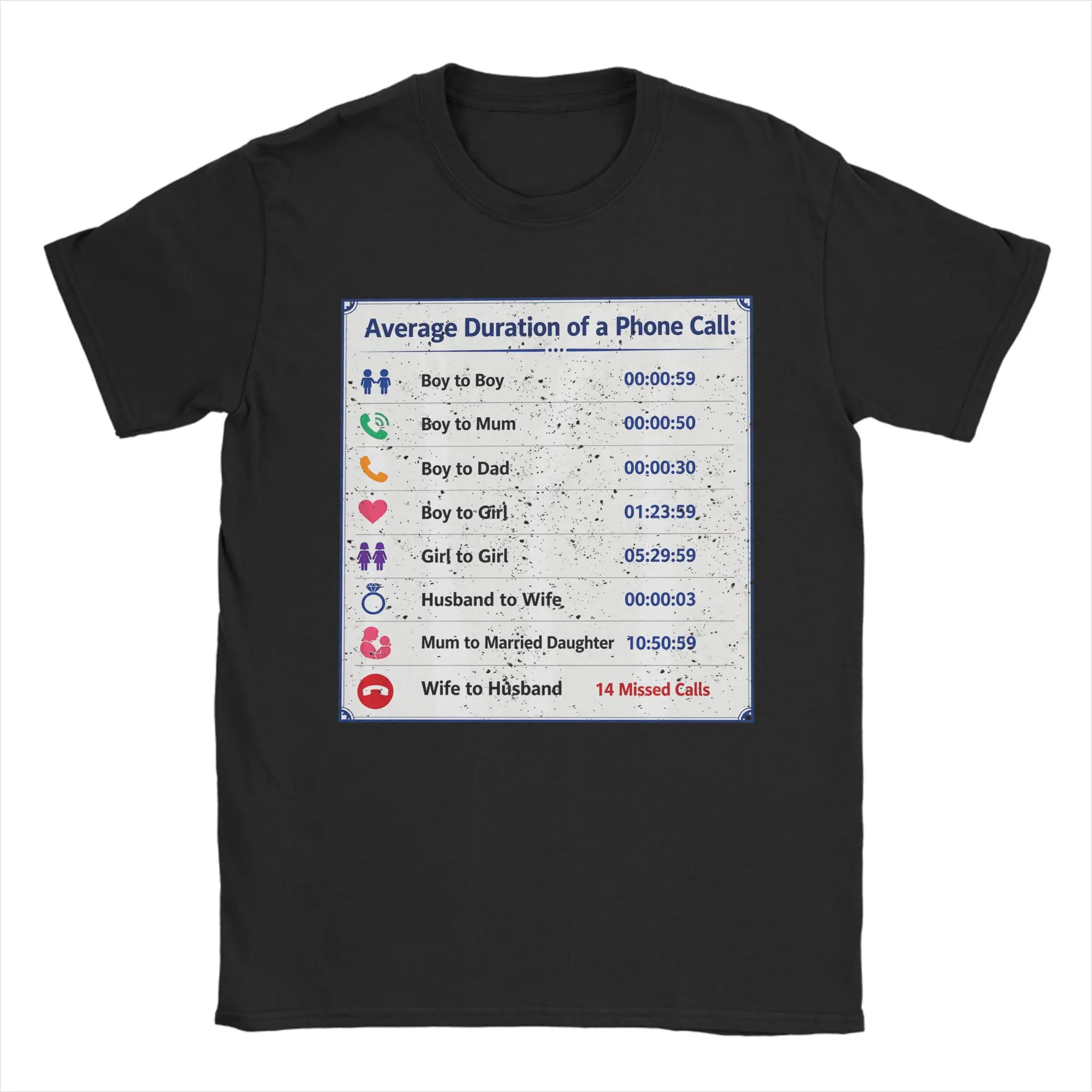Average Duration of a Phone Call Between Sarcsam Gag Irony T-Shirts Men 100% Cotton Tee Shirt Round Neck Short Sleeve T Shirts
