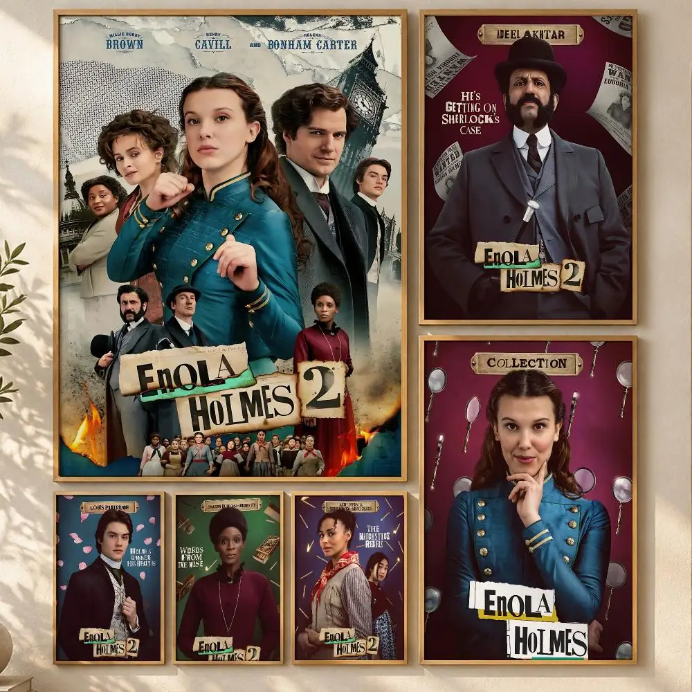 Sharp Movie Enola Holmes Poster Art  Self-Adhesive No Glue Dorm Wall  Waterproof Coffee House Art Sticker