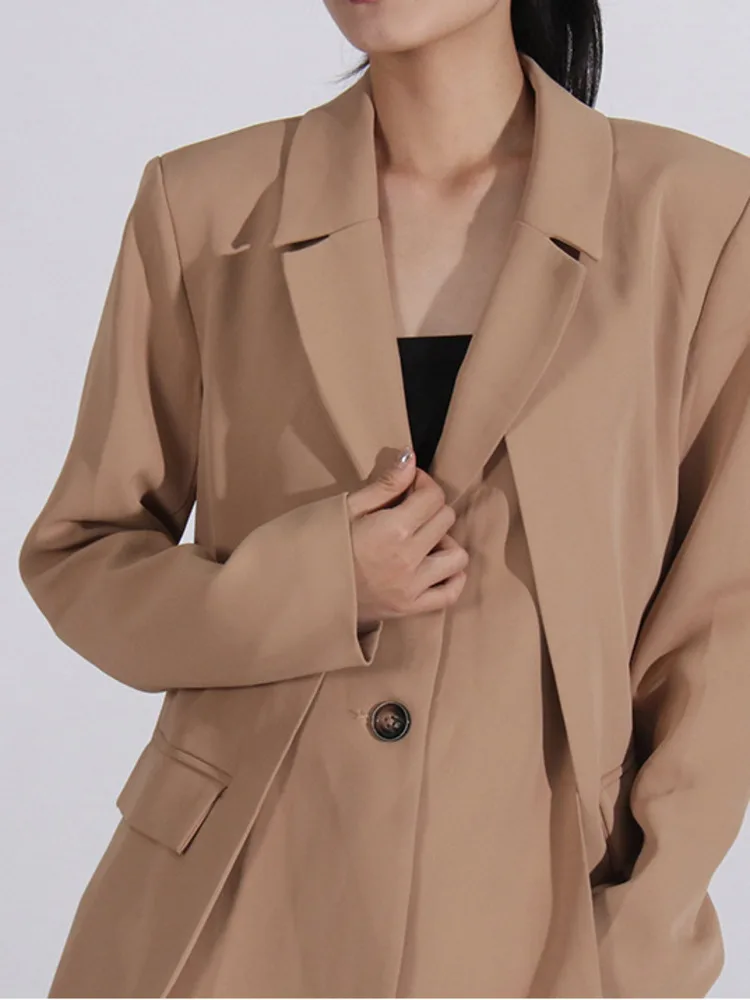 TLXT Fashion Spliced Design Blazers Women's Notched Single Breasted Office Lady Khaki Jackets Female 2025 Spring New XK1027