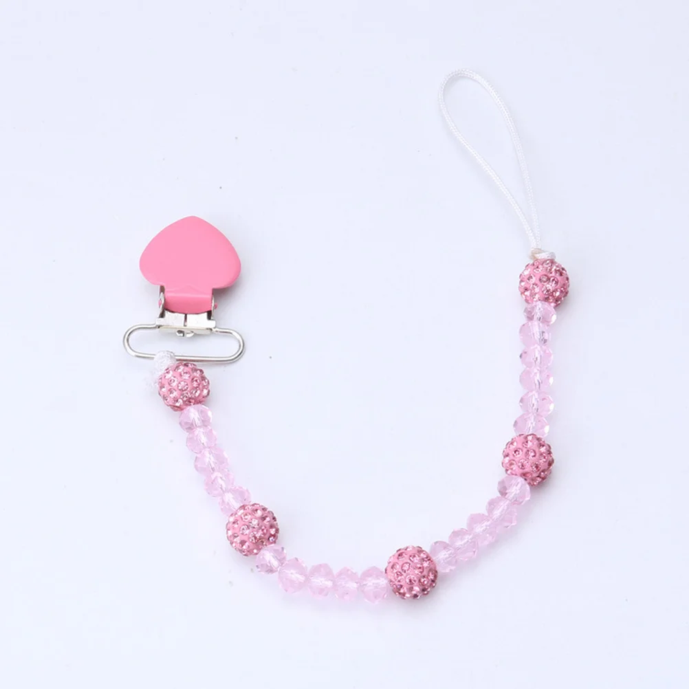 

Infant Pacifier Chain Clip Plastic Beads Visual Development Friendly Odorless Flat Clip Keeps Pacifier in Place Pink
