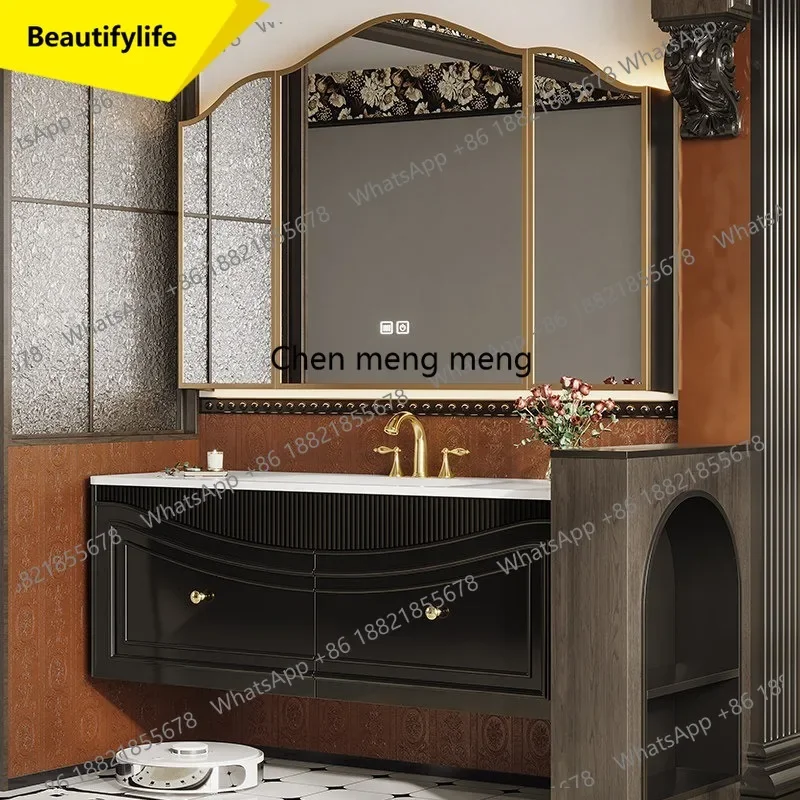 

6239 Oak French retro bathroom cabinet combination washbasin cabinet wall-mounted bathroom cabinet