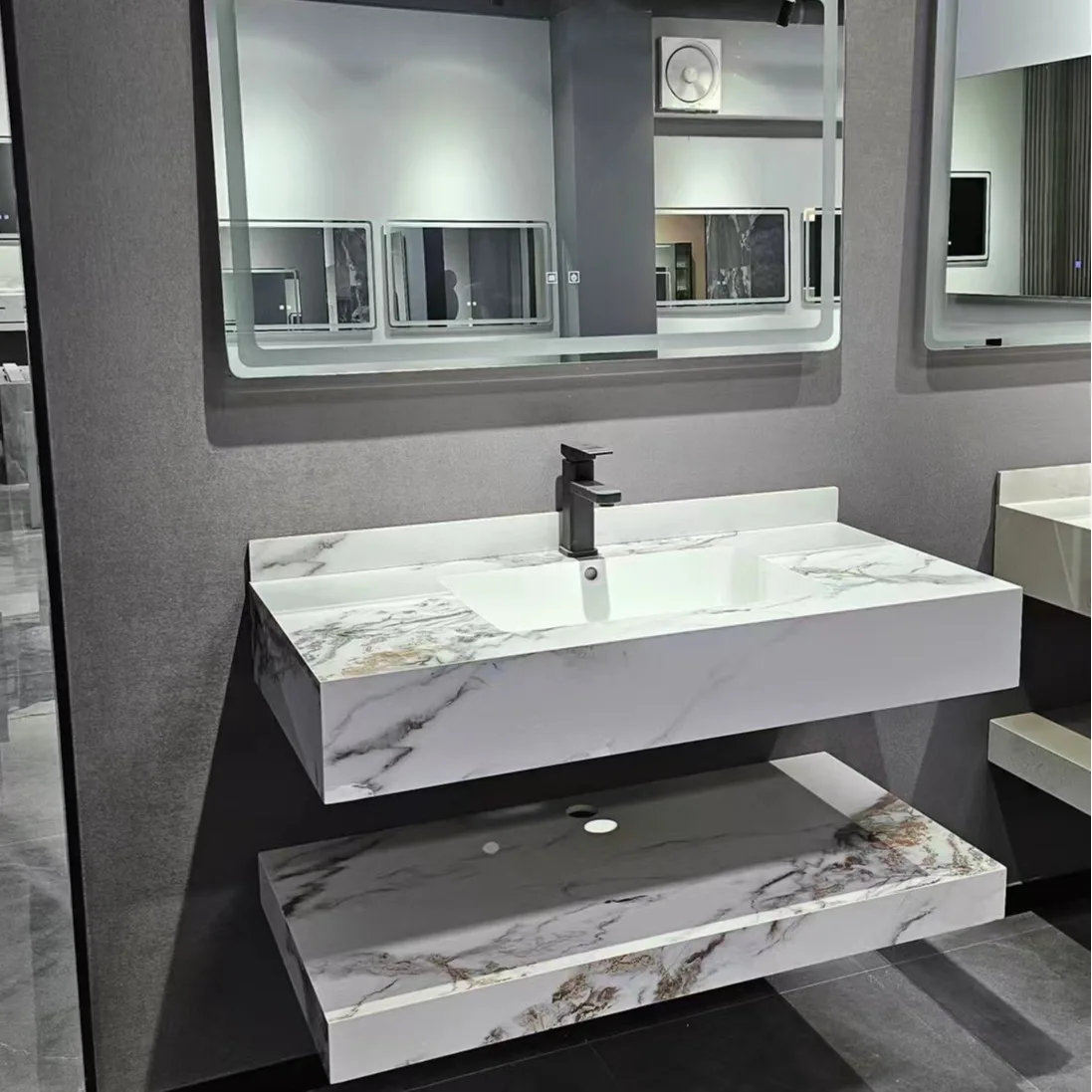 Modern Bathroom Vanity Seamless Rock Slab Double-layer Integrated Basin Jadeite Wash Display Vestidores Postmodern Furniture