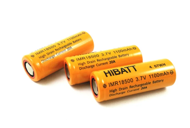 2pcs/lot HIBATT IMR18500 18500 rechargeable lithium battery 3.7V 1100mAh flat head