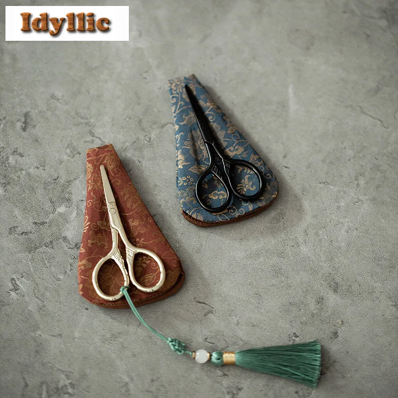 Handmade Stainless Stee Tassels Tea Bags Scissors Embroidery Cutting Sewing Tailor Shears Needlework With Bag Craft Ornaments
