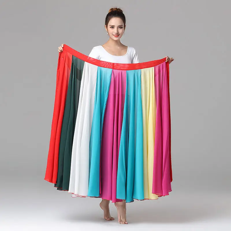 

Fashion Women Skirts 720 Degree Seven color rainbow one piece lace up Big Swing Long Skirt Dance Performing Arts Clothes Female