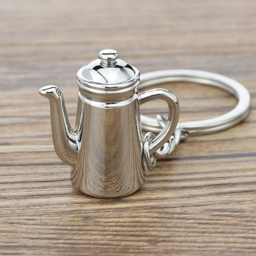 Metal 3D Creative Coffee Keychain Mini Cute Moka Pitcher Keyring Creative Pitcher Coffee Handle Keyring Miniature Pendants