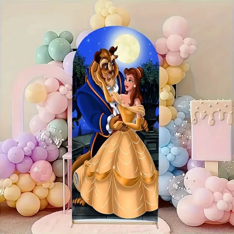 لافتة خلفية على شكل قوس للأميرة من Beauty and The Beast لأعياد ميلاد الفتاة #5