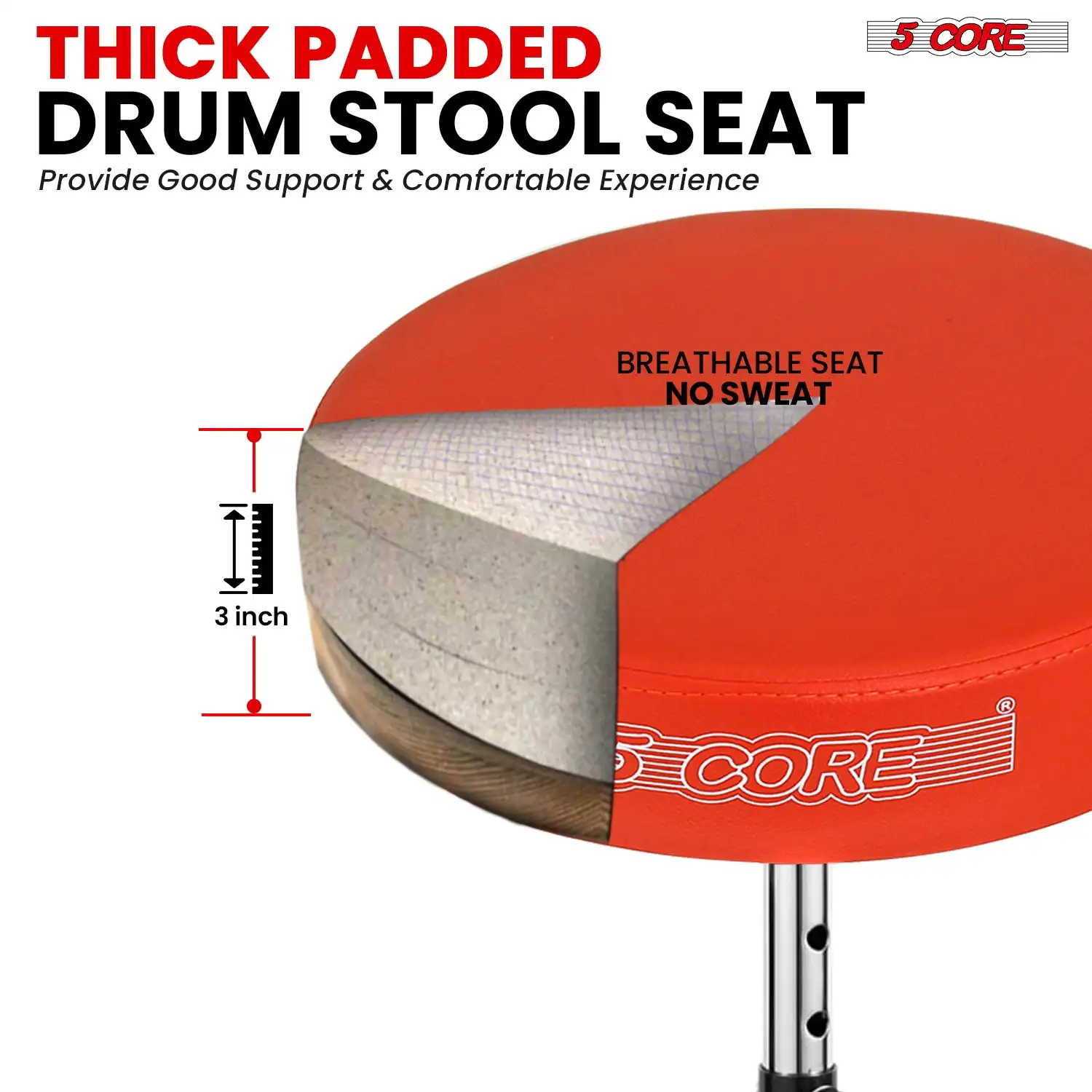 5 Core Drum Throne Padded Adjustable Guitar Stool Drummer Seat for Adults & Kids DS CH ORG