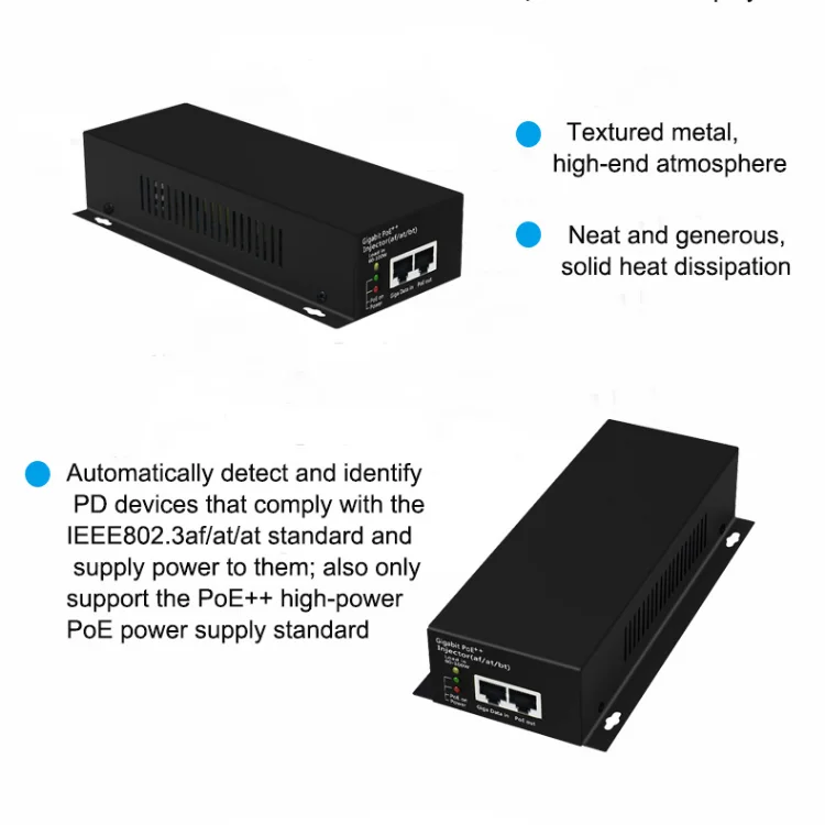 30W60W/90W HI-POWER Gigabit PoE ++ Injector (AF/AT/BT) POE แหล่งจ่ายไฟสำหรับกล้อง IP AP