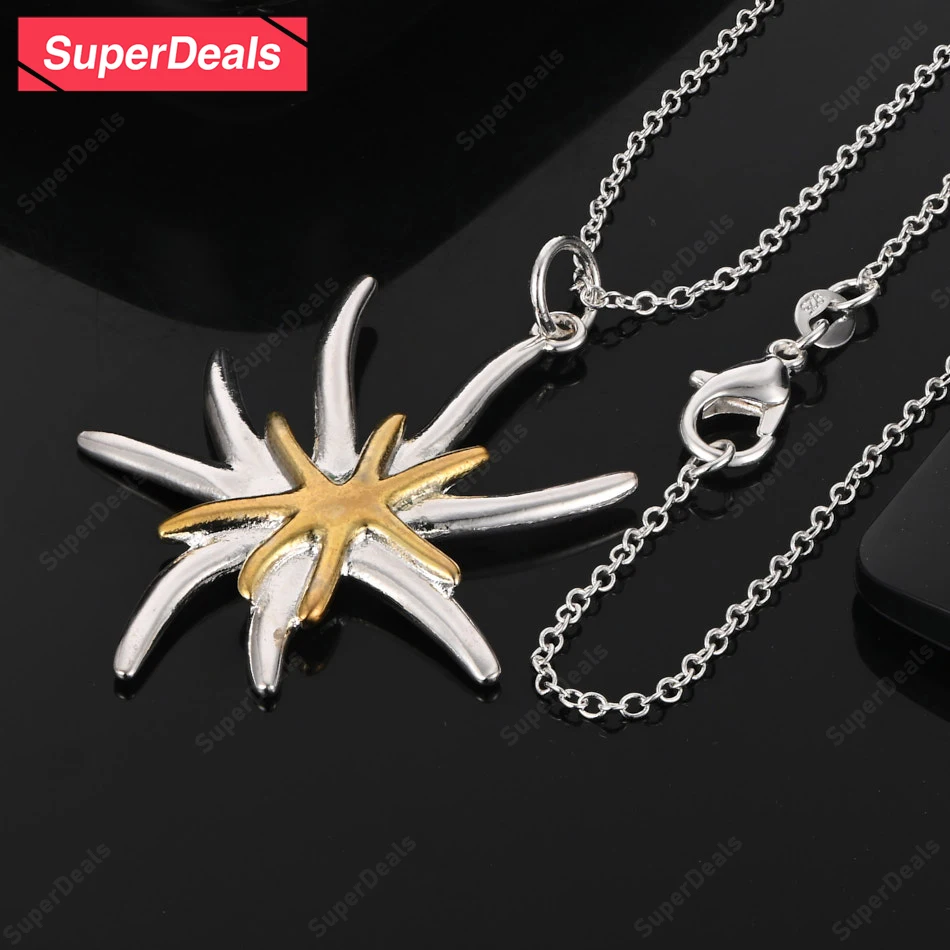 

SuperDeals 925 Sterling Silver Golden Starfish Pendant Necklace For Women 16-30 Inch Chain Engagement Gift Fashion Charm Jewelry