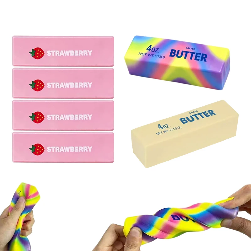 Butter Stick Squishy Fidget Toys Elastic Cheese Stick Funny Squeeze Prank Toy Stress Anxiety Relief Game Hand Relax Gift
