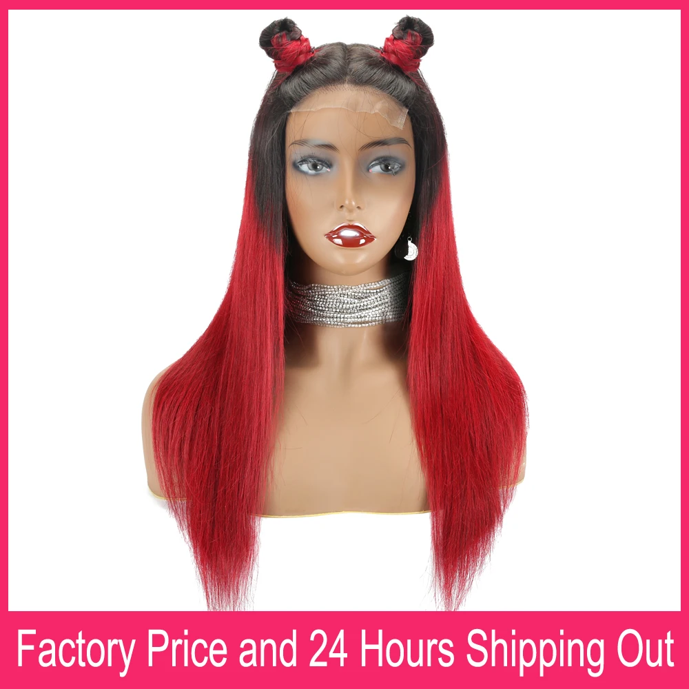 1B Burgundy Human Hair Wigs Pre Plucked 13x4 Lace Frontal Wig Ombre Wine Red Color 13x4 Swiss Lace Front Wig For Black Women