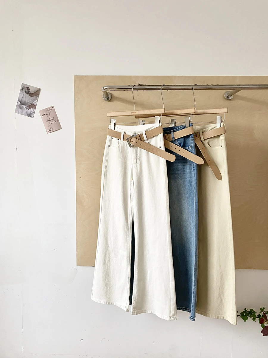 

Spring 2026 High Waist Wide Leg Denim Pants Women's Simple Chic Drapey Jeans Ladies Premium Fashion Polyester Fiber