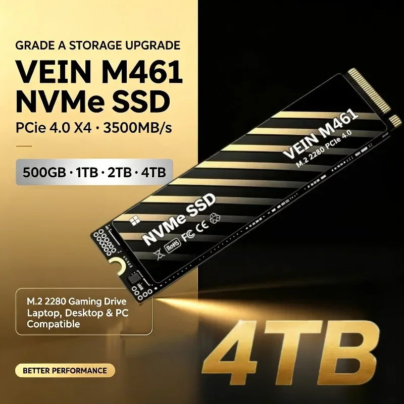 VEIN M461 M.2 2280 PCIe Gen4.0 X4 NVMe SSD 3500MB/s Read Speed 500GB-4TB Internal Gaming Solid State Drive For Laptop Desktop PC