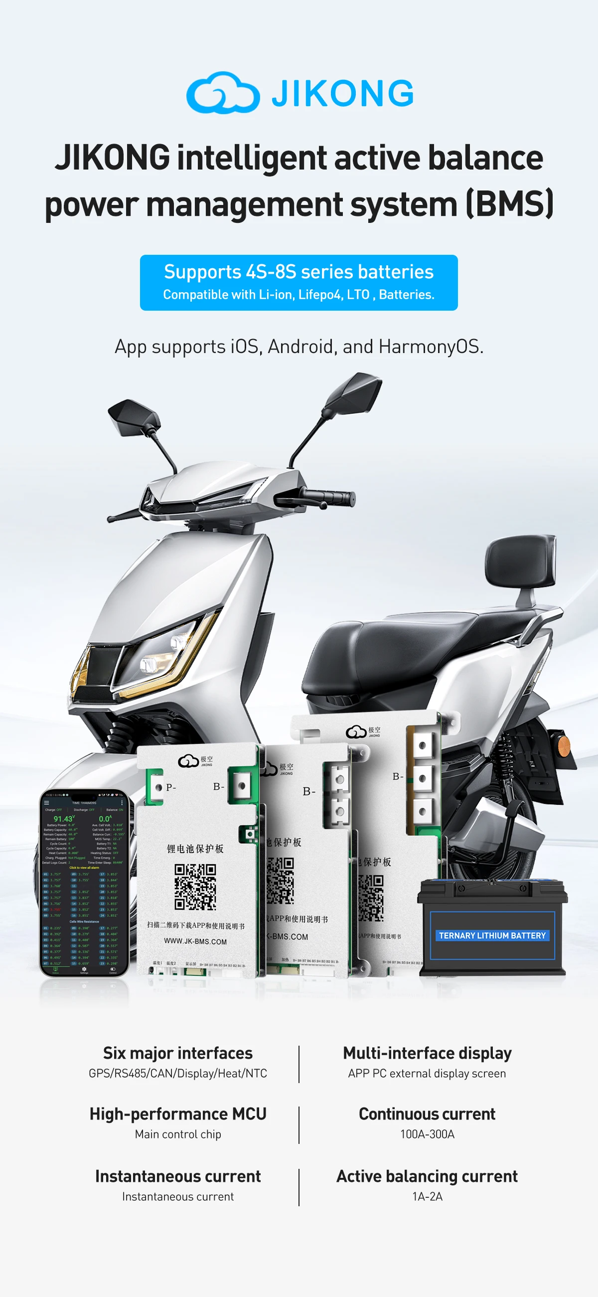 200A 5kW V19 JK BMS Bluetooth APP 4S 8S 12V 24V Aktiver Ausgleichsstrom 2A Lifepo4 Batterie für Golfwagen, Wohnmobil, Van, Schnellboot – Detail 7