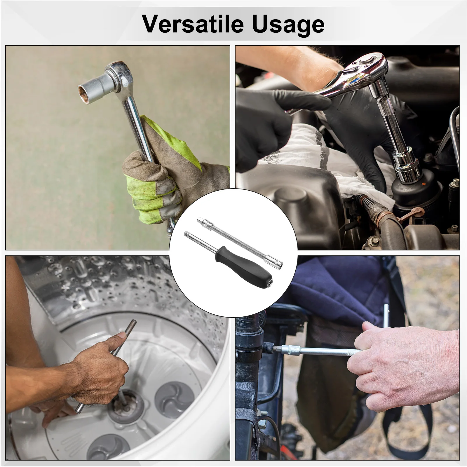 2pcs Set 1/4" Drive Spinner Handle CR-V Drive Socket Set with Drive Spring Flexible Socket Extension Bar for Ratchet Driver