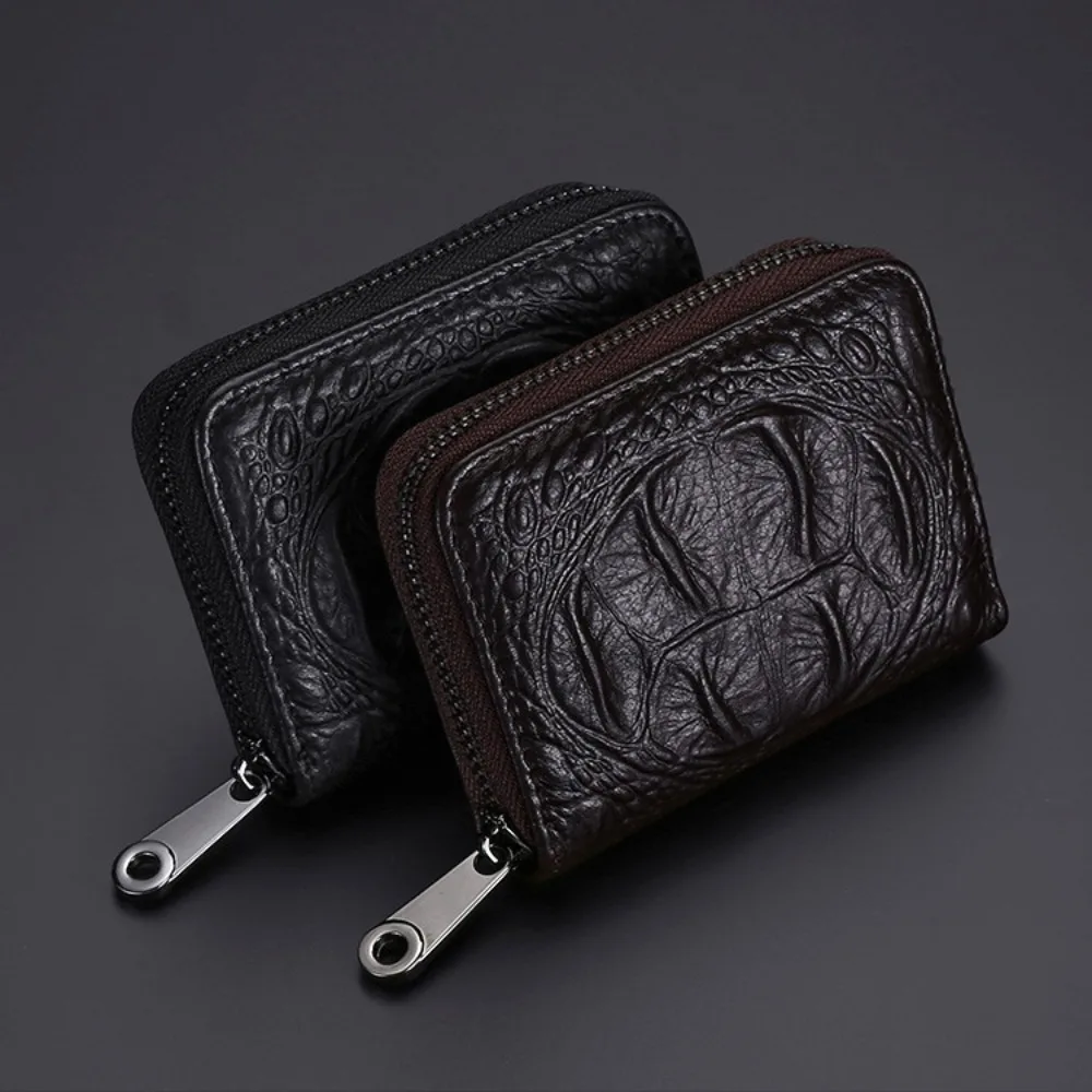 Cartera de cuero de cocodrilo portátil, monedero antirrobo de cuero PU, tarjetero, novedad