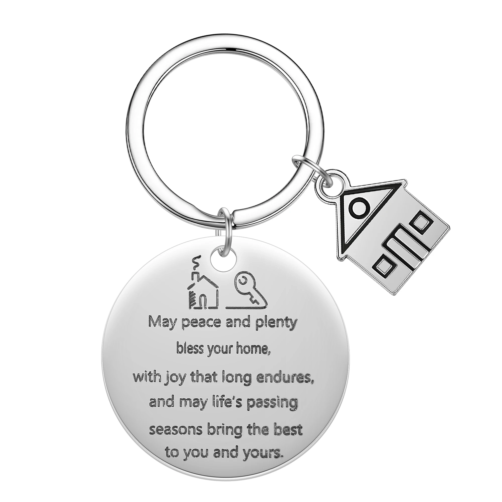 May Peace And Plenty Bless Your Home Keychain Stainless Steel House Pendant Keyring Letter Engraved Key Chains Family Gifts