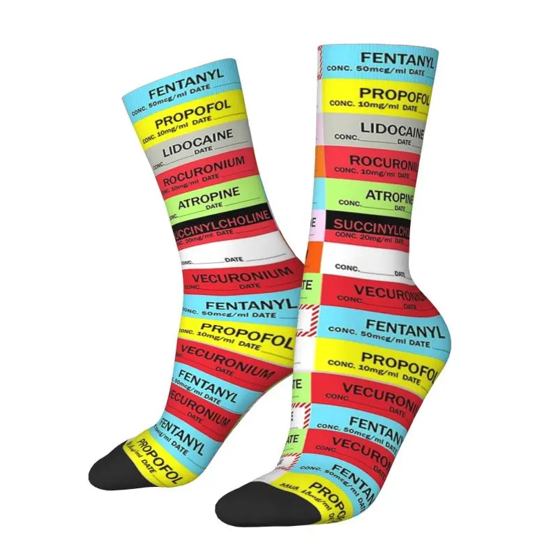 Anesthesia Medication Labels Dress Socks Men Women Warm Fashion Medical Nurse Crew Socks