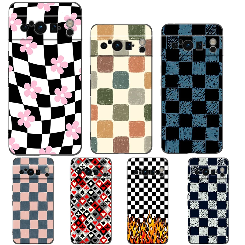 Für Google Pixel 10 Pro Telefon Fall Pixel 9 Pro XL TPU Fall Pixel 8 Pro 9A 8A 7A 7 6A 6 Pro Soft Cover Schachbrett