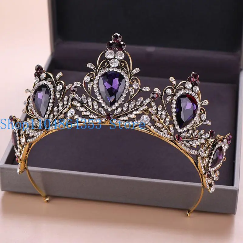 

652F Роскошная фиолетовая винтажная корона для свадьбы, тиара для невесты со стразами, повязка на голову H