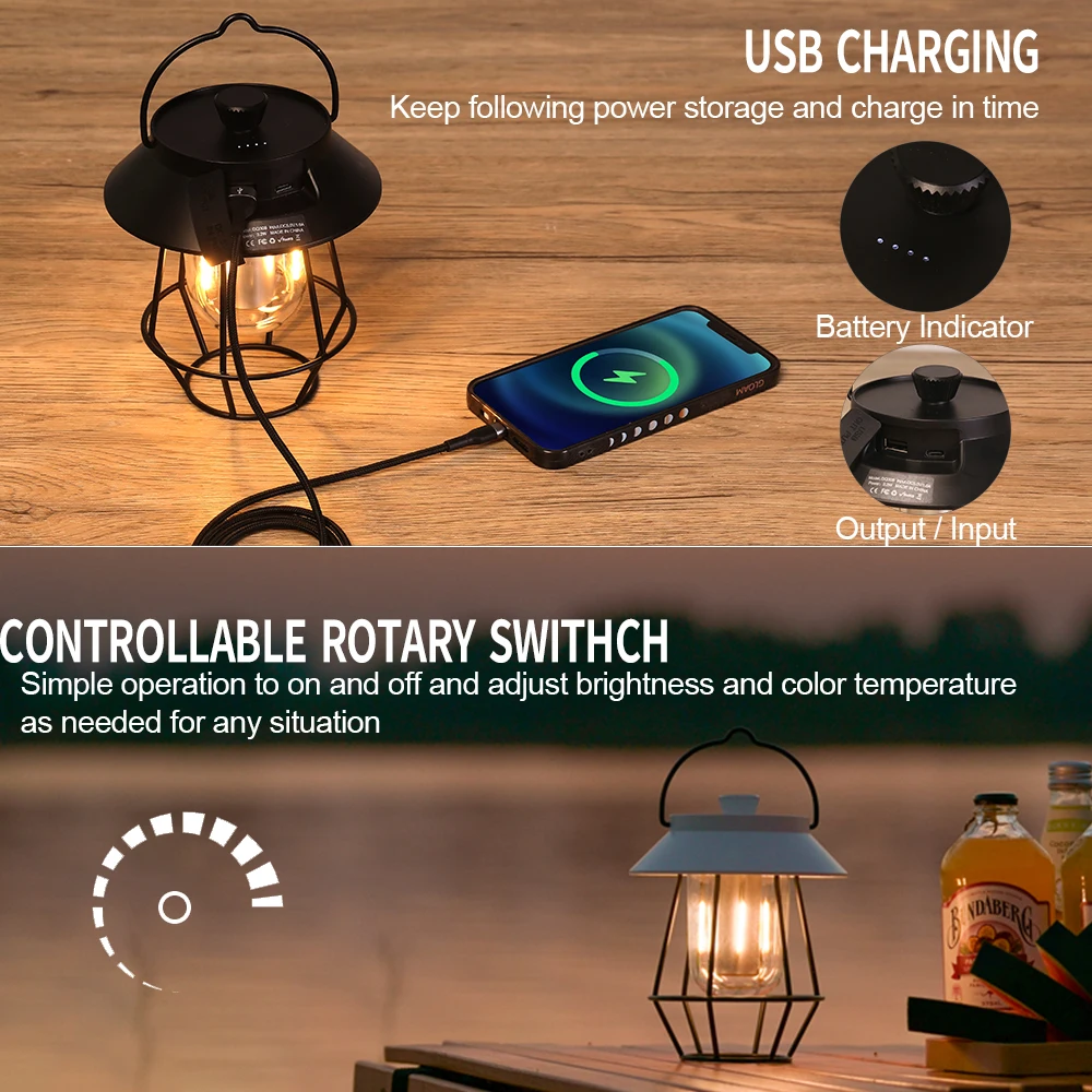 

Kinscoter Camping Portable Retro Lantern Vintage Tent Lighting Lantern Decoration Waterproof Outdoor Path Lawn Lamp