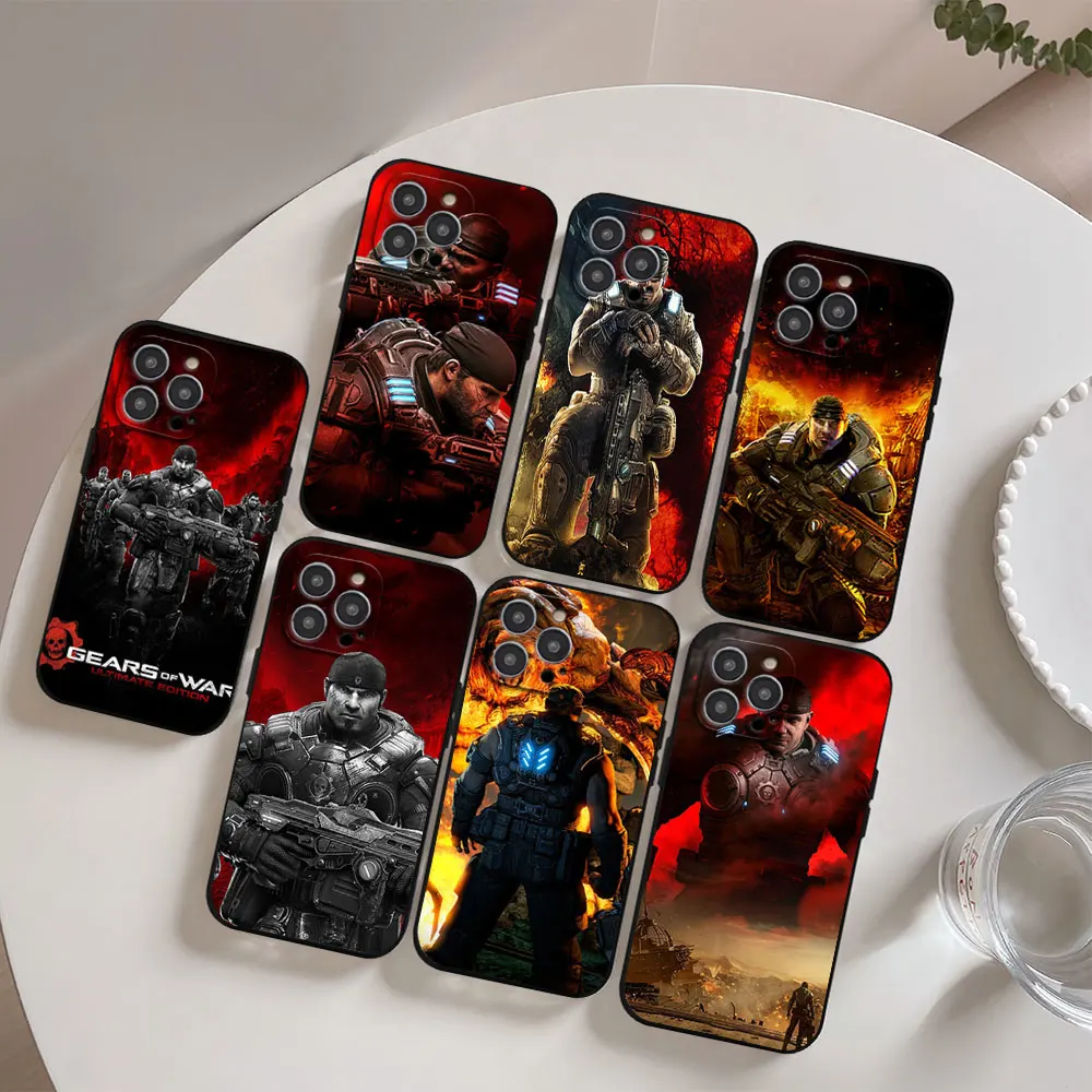 Phone Case For iPhone 11 12 13 14 15 16 Max Pro Plus Black Soft Shell Game G-Gears of W-War 6