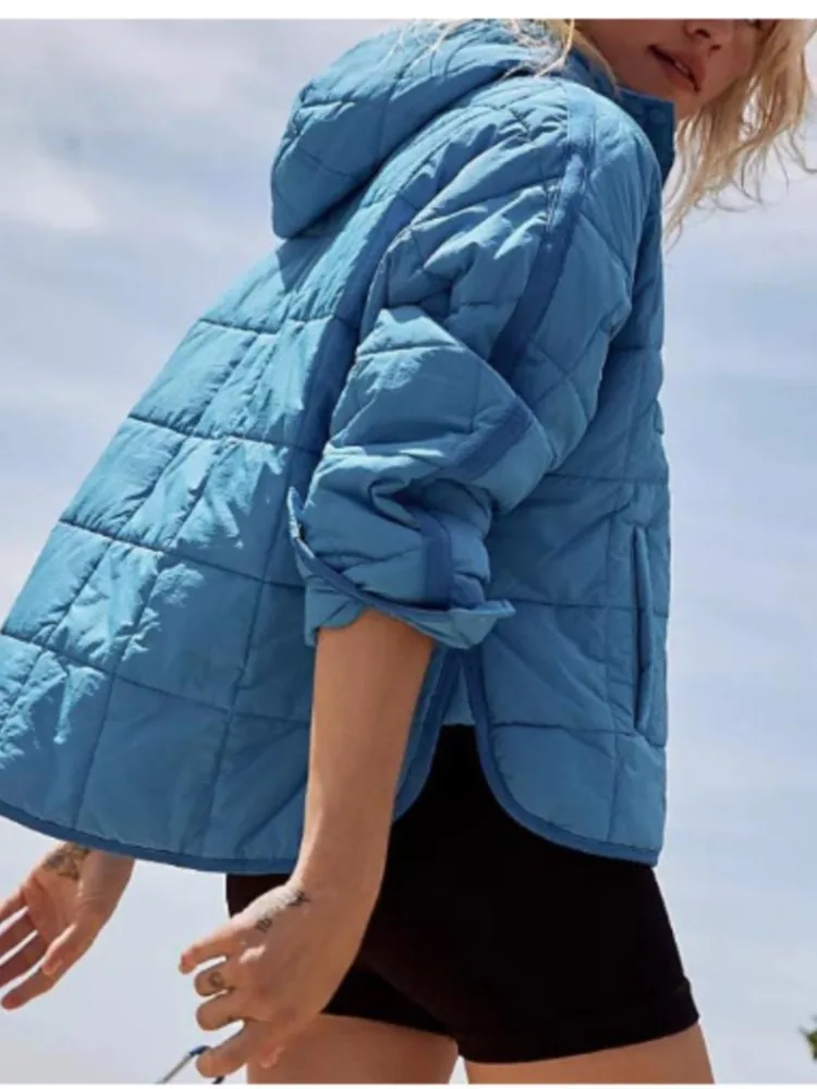 

Осень-зима, новая однотонная хлопковая куртка, пальто для женщин, модное повседневное свободное пальто с карманами и длинными рукавами, с капюшоном и круглым подолом, верхние пальто