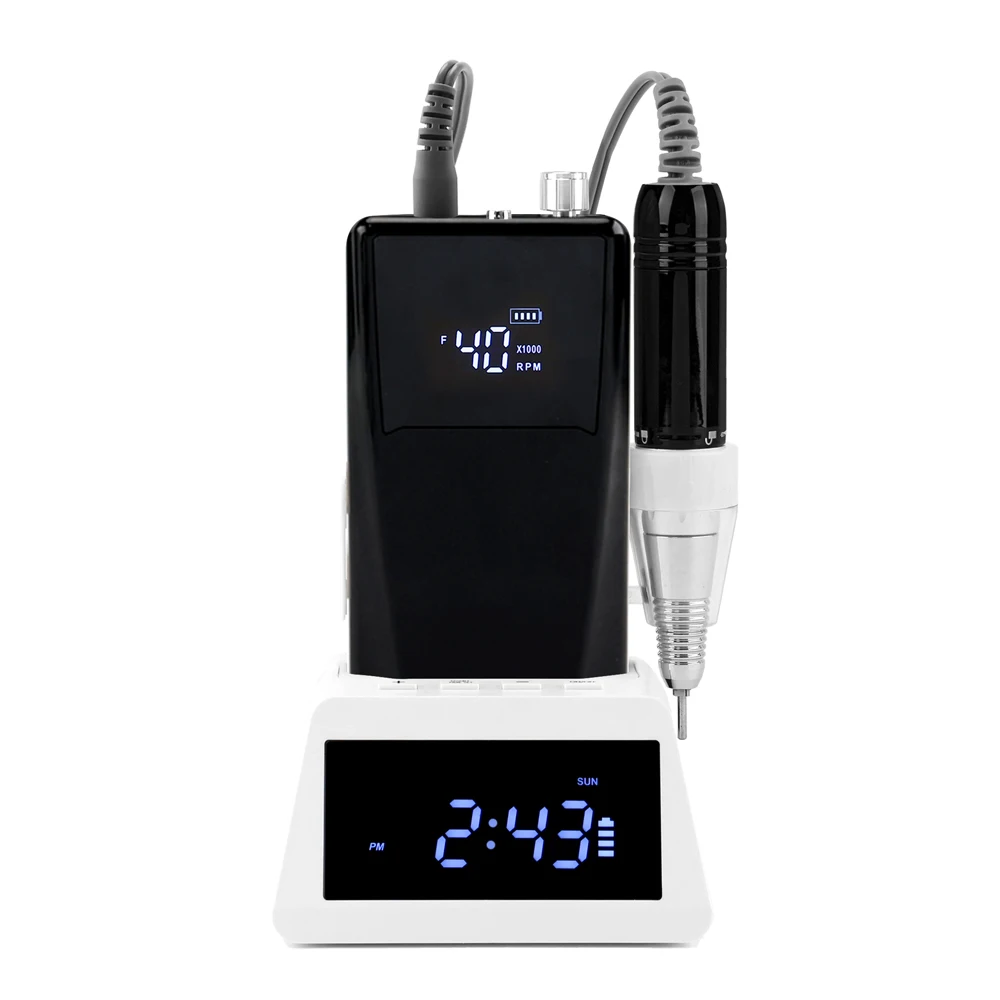 Carbon Motor Handle 35000RPM Portable 45W Cordless Nail Drill Machine with Smart Base 35K Powerful Pro Sander Quiet Handle