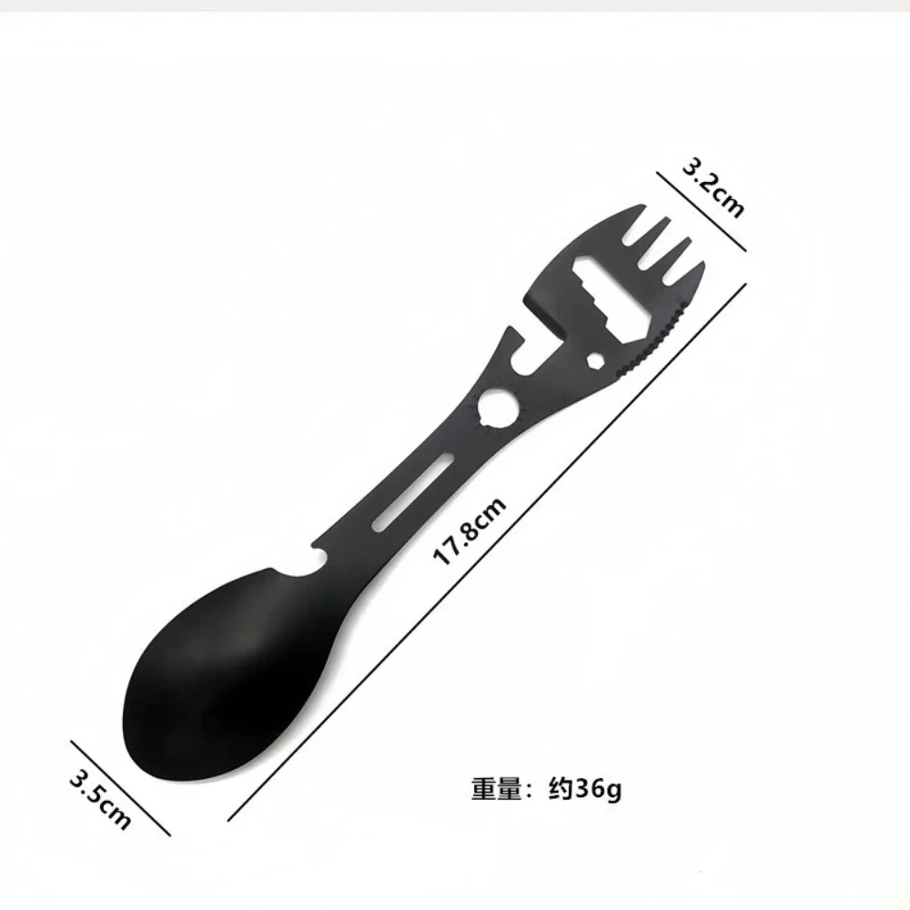

10-in-1 Multi-Functional Spork Stainless Steel Portable Utensil with Spoon Can Opener Serrated Knife Wrench Direction Indicator