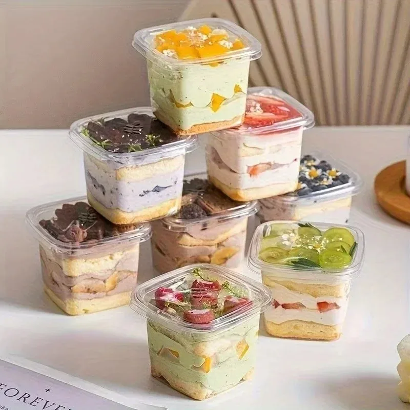 50/100 set pet dessert cups with lids food-safe cake containers for mousse & multi-layered pastries