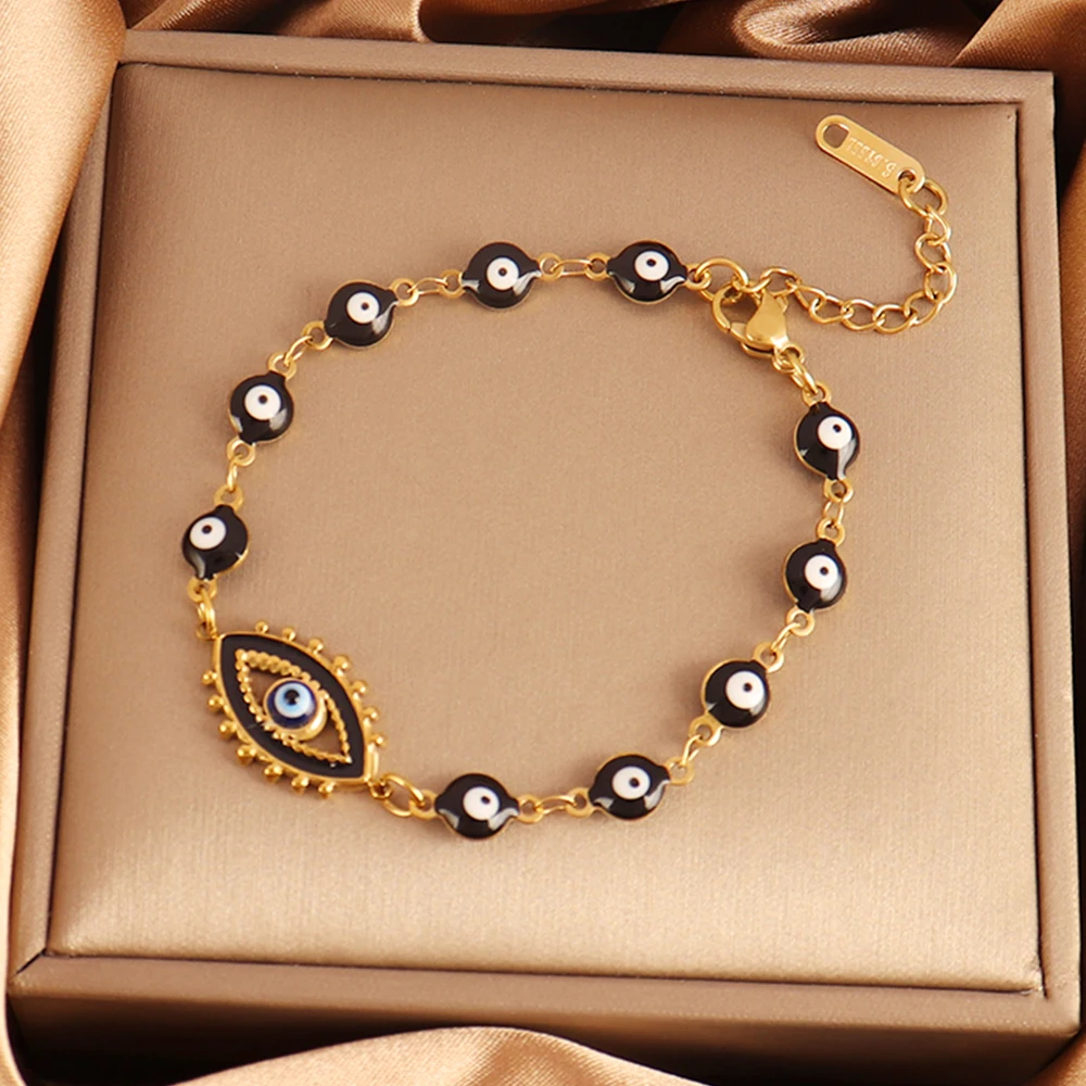 316L Stainless Steel Enamel Turkish Evil Eye Bracelet For Women Fashion Stone Eye Pendant Chain Bracelets Jewelry Gift