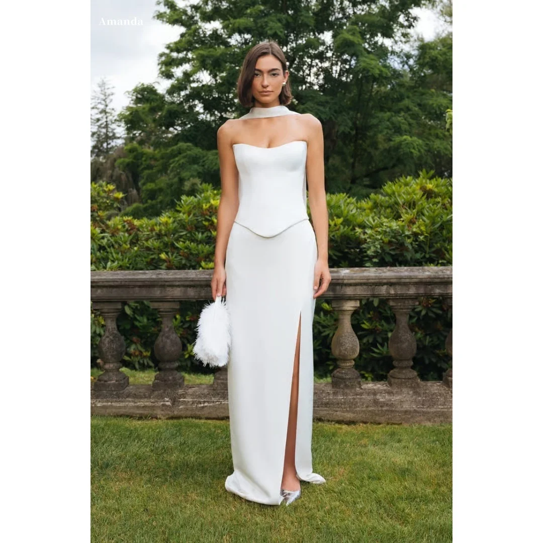 

Белые длинные шелковые шарфы Amanda по индивидуальному заказу, платье для выпускного вечера с разрезом по бокам, платья de noche, без бретелек, длиной до пола, торжественный вечер 2025