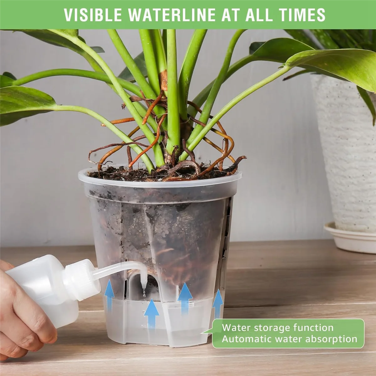 Macetas de jardín de plástico transparente de 6 pulgadas con autorriego, paquete de 5 macetas de plástico para vivero con depósito profundo