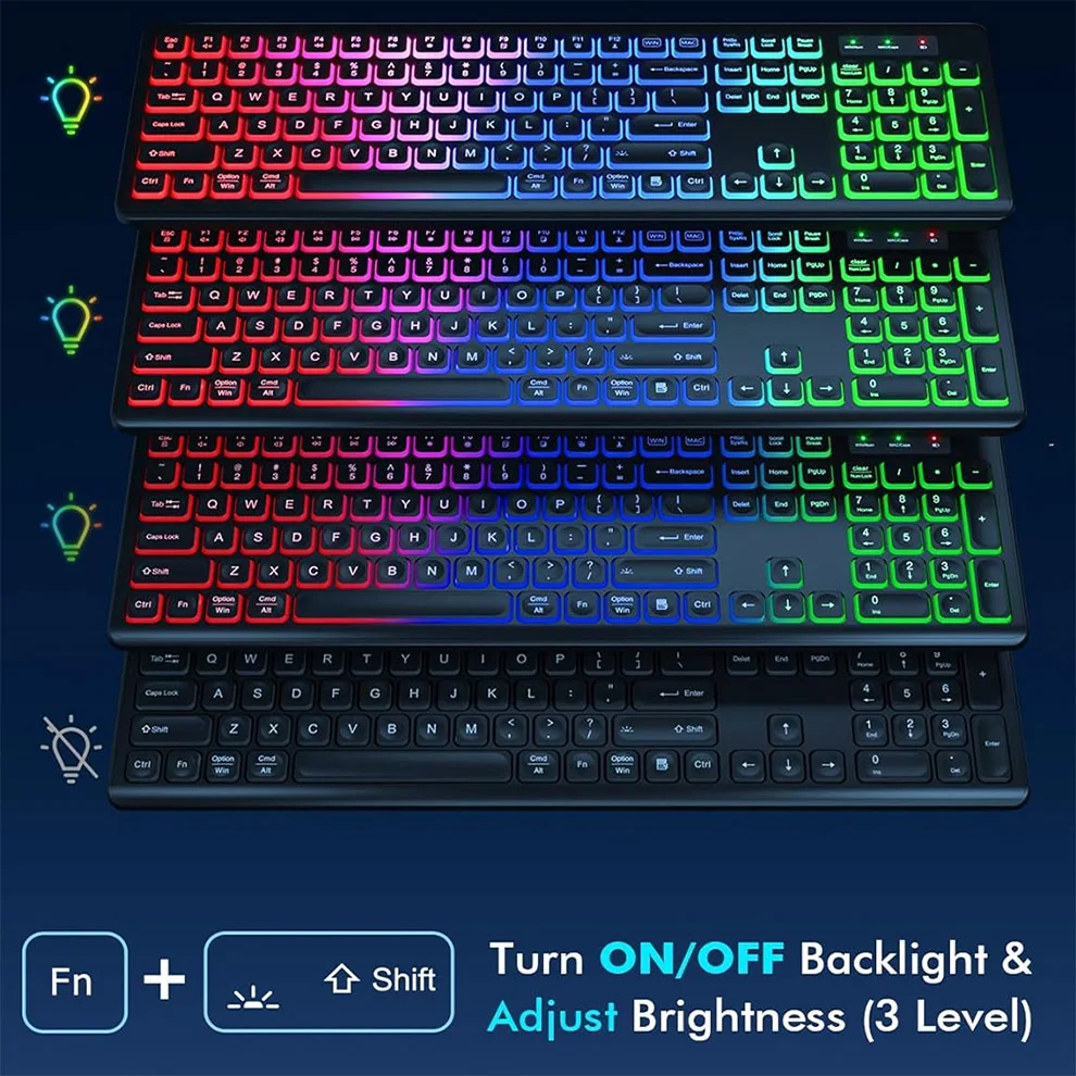 Imagem -05 - Teclado e Mouse Retroiluminado sem Fio Usb tipo c Recarregável Apto para Windowsmac