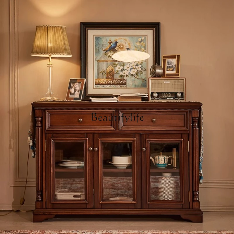 

4American neoclassical gold silk teak all solid wood side cabinet locker
