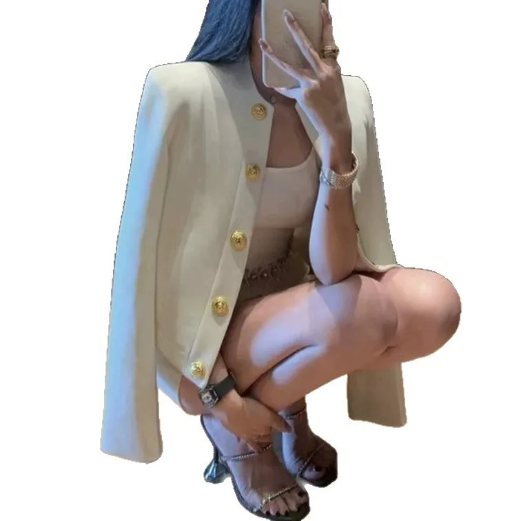 Round Neck Long Sleeve Coat Regular Length Elegant and Graceful with Concealed Button Closure a Line Women Autumn Jacket