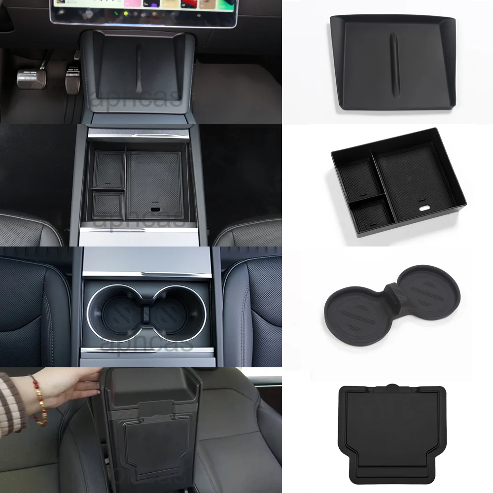 

Center Console Trays for Tesla Model 3 Highland 2024 Organizer Accessories Under Seat Storage Box Armrest Hidden Bins Cup Holder