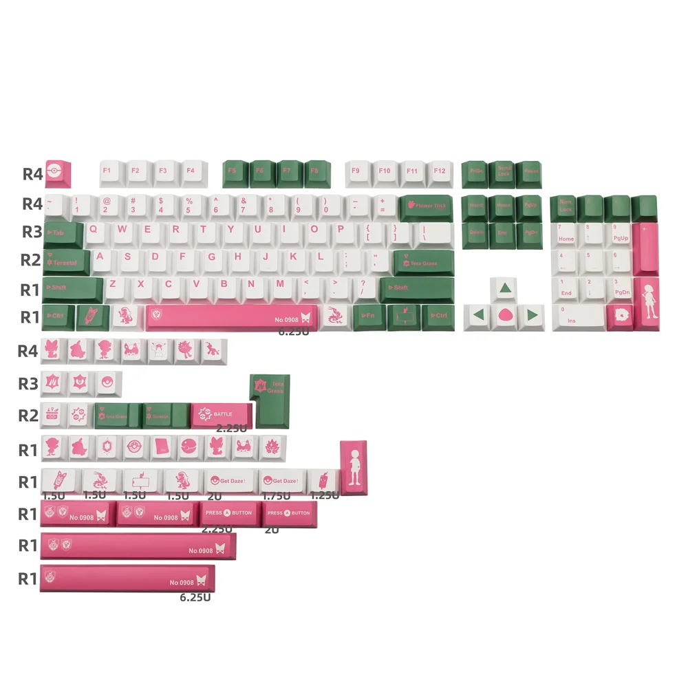 Red Green Cat Keycap Cherry Profile 142 Keys Custom Design PBT Keycaps DYE Subbed ISO Enter ANSI Layout For Mechanical Keyboard