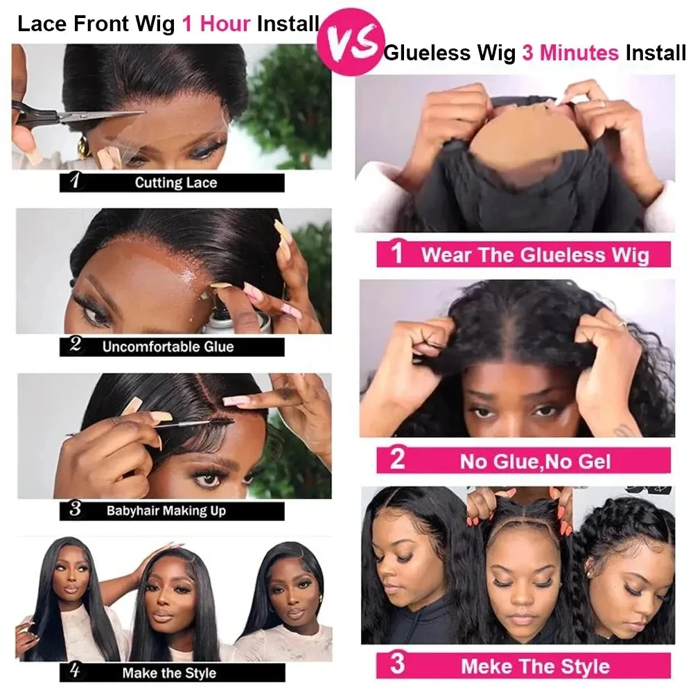 100% Glueless Wigs Wear and Go Brazilian Straight Short 6x4 4x4 HD Lace Closure Wig Glueless Preplucked Human Wigs Ready to Wear