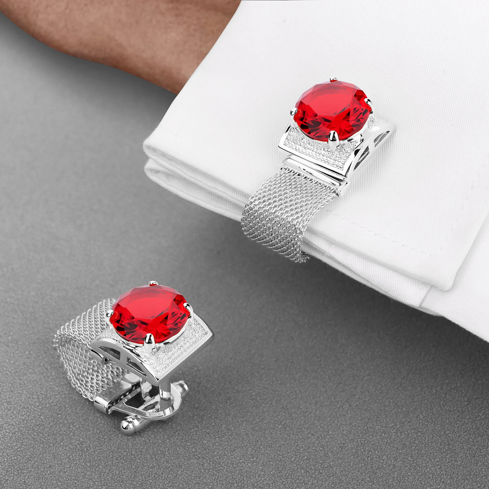 HAWSON Men Birthstone Crystal Cufflinks 17mm Color Stone Cuff Links for Wedding Business Shirt, Birthday Gift for Men