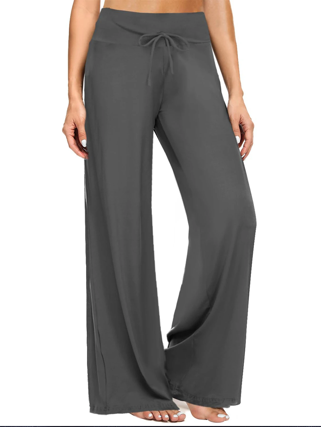 Pantaloni pigiama neri morbidi da donna, pantaloni capri da yoga comodi e casual a gamba larga 30''