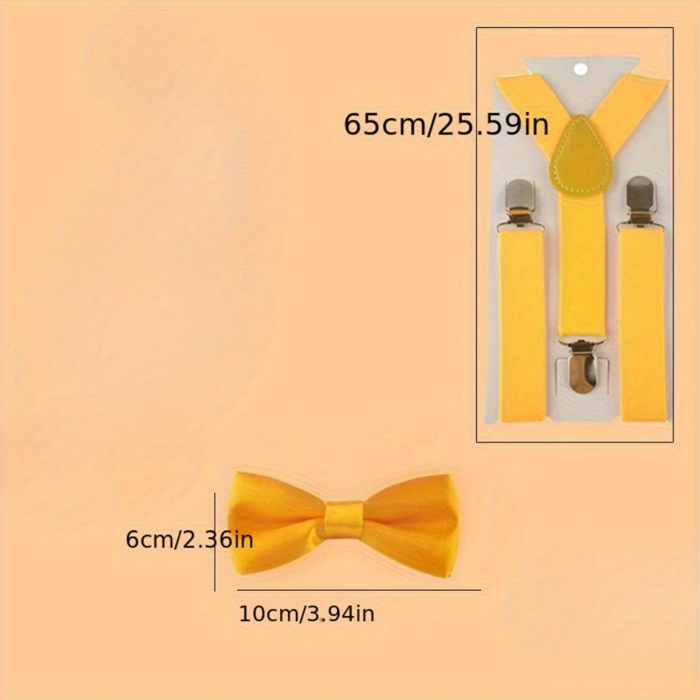 息子と娘用サスペンダーセット2個。 調節可能なYバックストラップ付きのマッチングボウタイ。