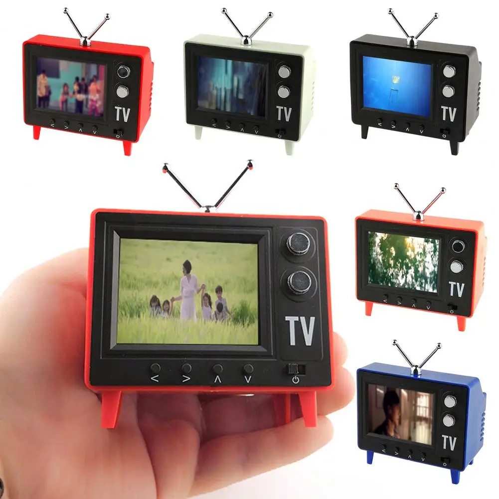 Mini Cartoon TV, Type-C Rechargeable Mini Retro TV Player with 8GB Memory, 1:12 Scale Dollhouse Miniature for Dollhouse Decor