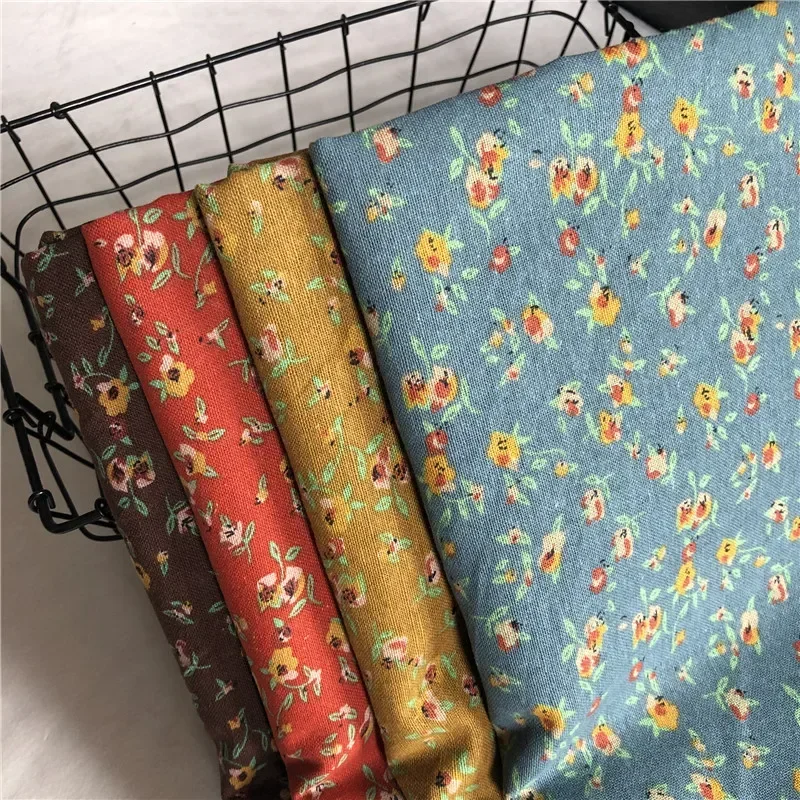 1x1.45m Pure Cotton Linen Floral Fabric Small Flowers Printed Cloth Women's Girl's Dress Shirt DIY Sewing Floral Pastoral Cloth