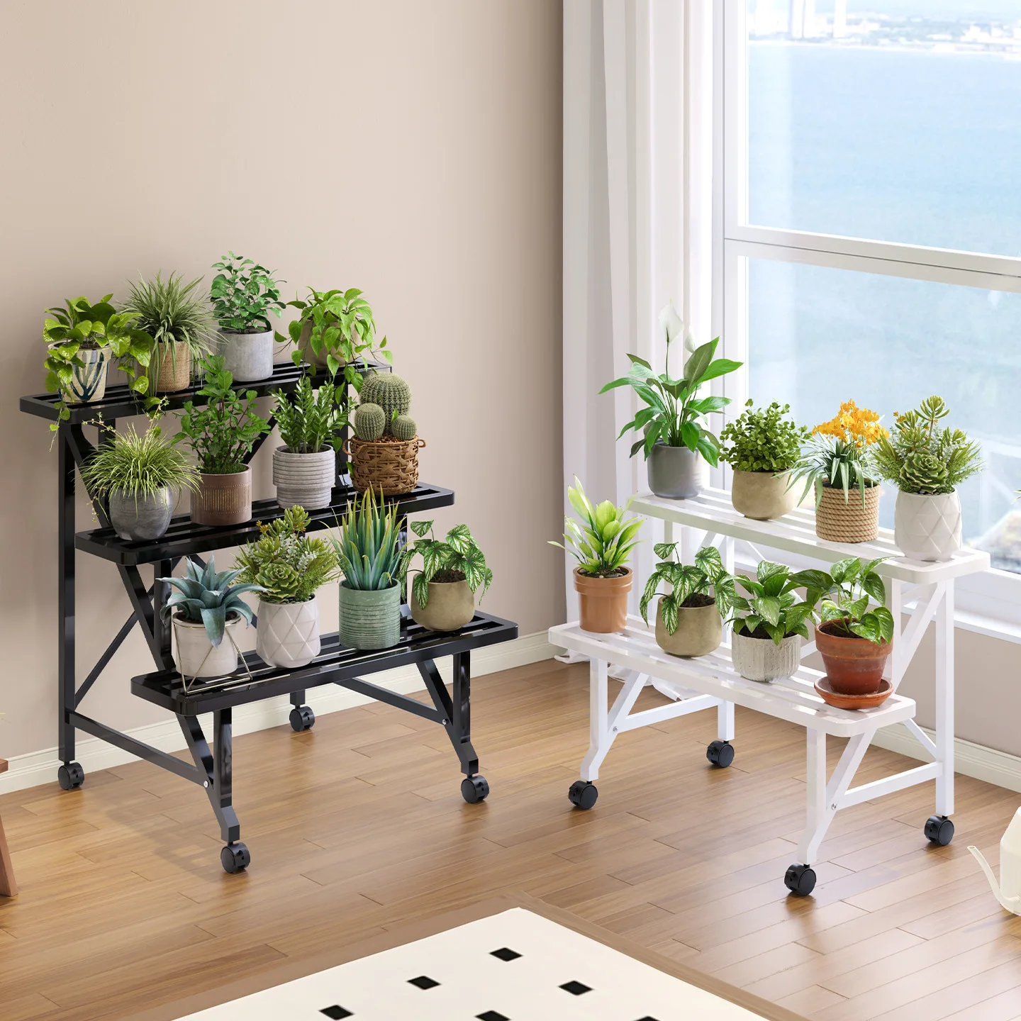 Plant Stand Rack Multi-Tier Rolling Flower Shelf for Balcony Living Room Heavy Duty Outdoor Planter Display Stand for Succulents