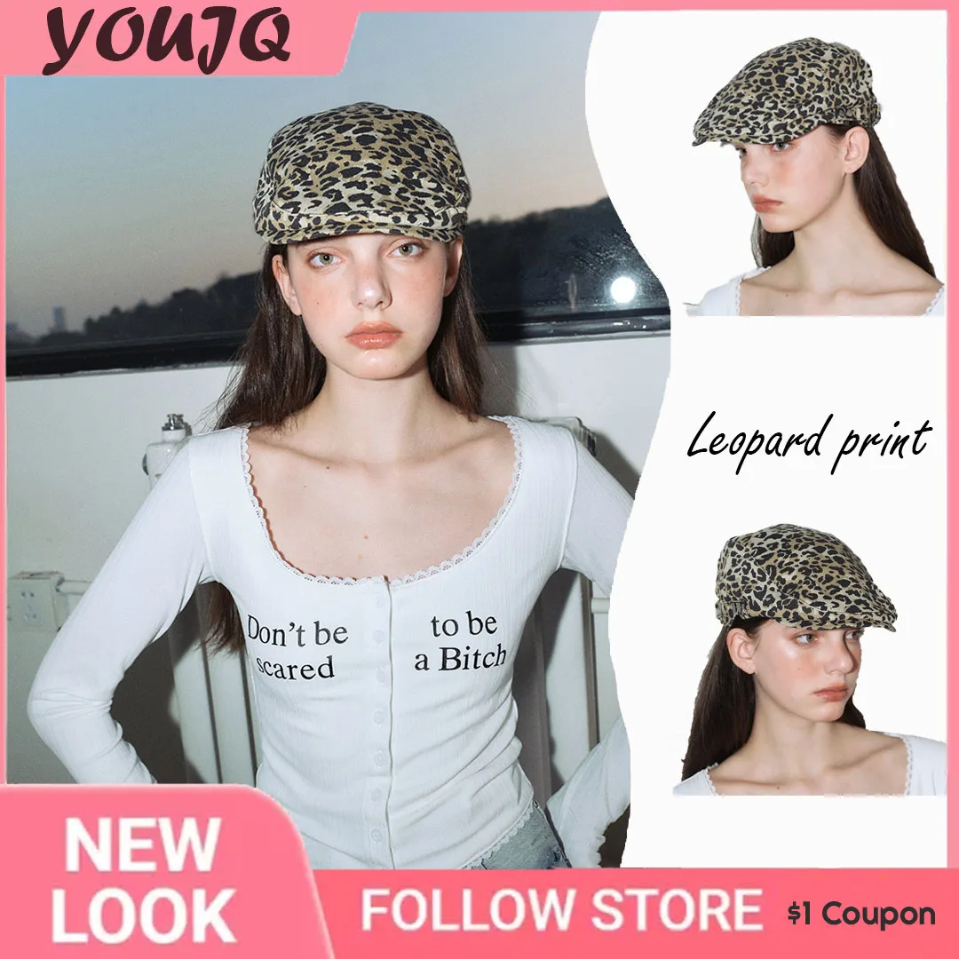 

Y2K British Retro Leopard Print Beret Spring Summer Male Female Literary Painter Hat Casual Sunshade Outdoor Forward Newsboy Cap