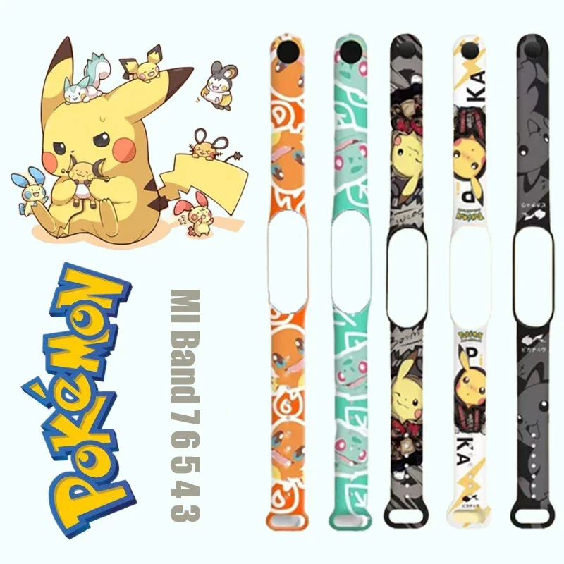 Pokemon Pikachu Strap for Xiaomi MI Band 7 6 5 4 3 Replacement Strap Cartoon Anime Smart Watch Silicone Wristband Bracelet Gift